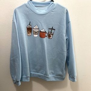 Fleece lined soft sweater. Crew neck. Coffee!